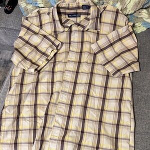 Casual Yellow and Brown Plaid Men's Shirt